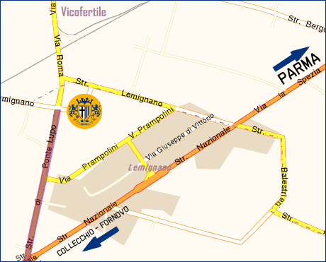 Mappa per localizzare il campo parrocchiale di Lemignano di Collecchio, dove il 1 giugno 2009 si svolger la Festa promozione dei BOYS