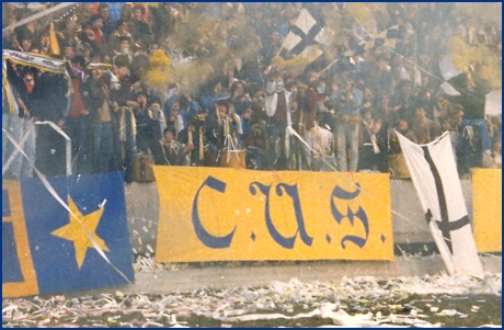 Lo striscione 'C.U.S.' (acronimo di Crusader ultras supporters) al Tardini, nel 1980