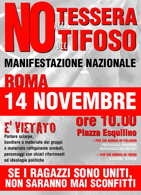 No alla Tessera del Tifoso. Roma, 14 novembre 2009. Manifestazione nazionale