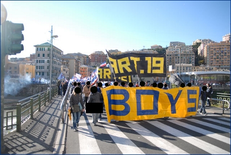 Il nostro striscione 'BOYS' al corteo blucerchiato per la libert di tifo