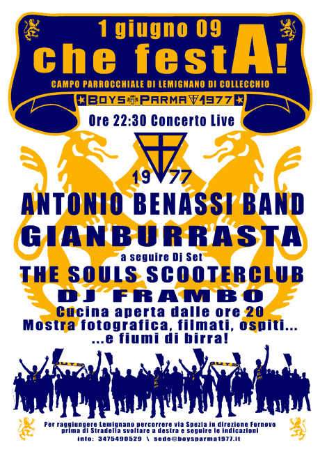 Manifesto Festa promozione, dei BOYS PARMA 1977. A Lemignano di Collecchio il primo giugno 2009