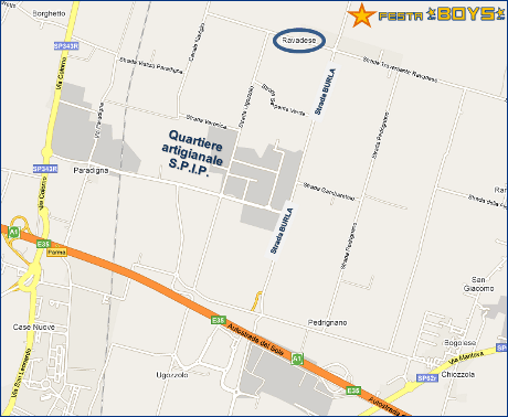 Mappa per localizzare lo spazio feste di Ravadese, dove il 21 e il 22 maggio si svolger la Festa 2010 BOYS. Clicca per ingrandire