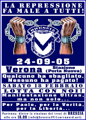 Poster della Manifestazione Ultras del 18-02-2006, organizzata dai 'Brescia 1911 Curva Nord'