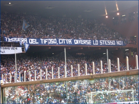 Sampdoria-Parma, 04-10-2009. Striscione degli Ultras Tito Cucchiaroni: ''Tessera del Tifoso, citt diverse lo stesso no!''